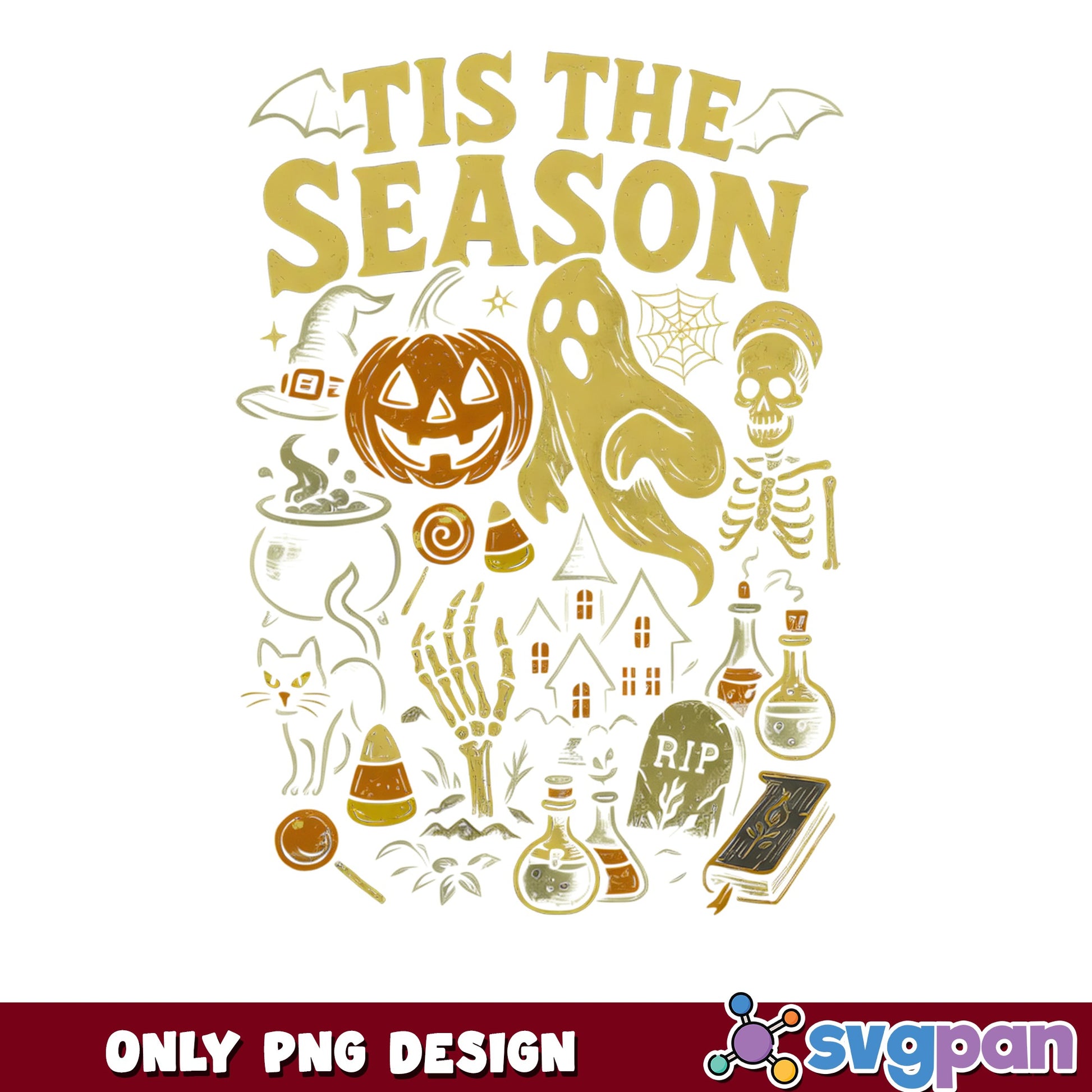 Retro Halloween Tis The Season PNG, Spooky Elements PNG, Halloween PNG