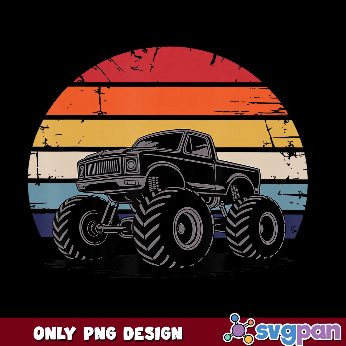 Retro Monster Truck PNG, Vintage Sunset Truck PNG, Boys PNG