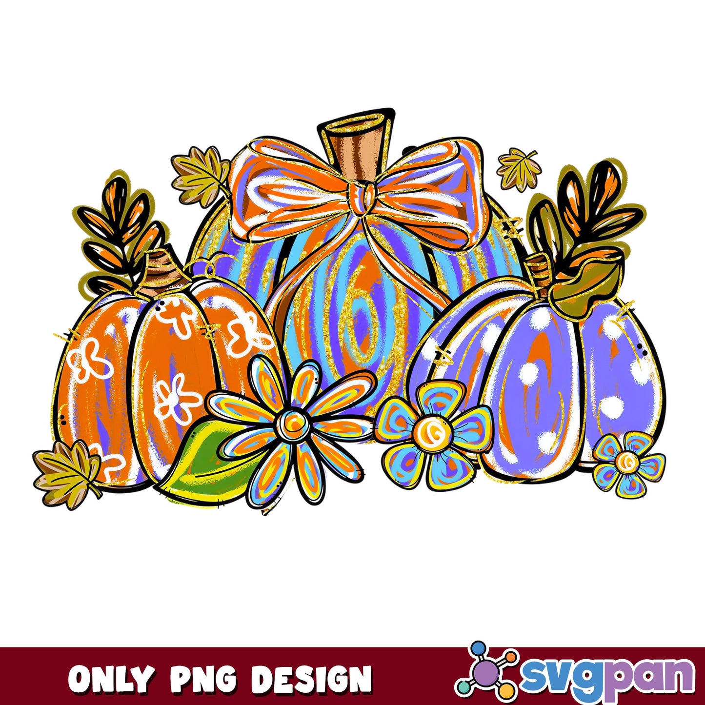 Retro Pumpkin Bundle PNG, Fall Floral Pumpkin PNG, Halloween PNG