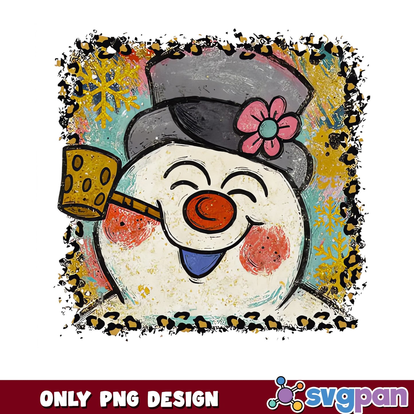 Retro Snowman Leopard Print PNG, Christmas Snowman PNG, Winter PNG