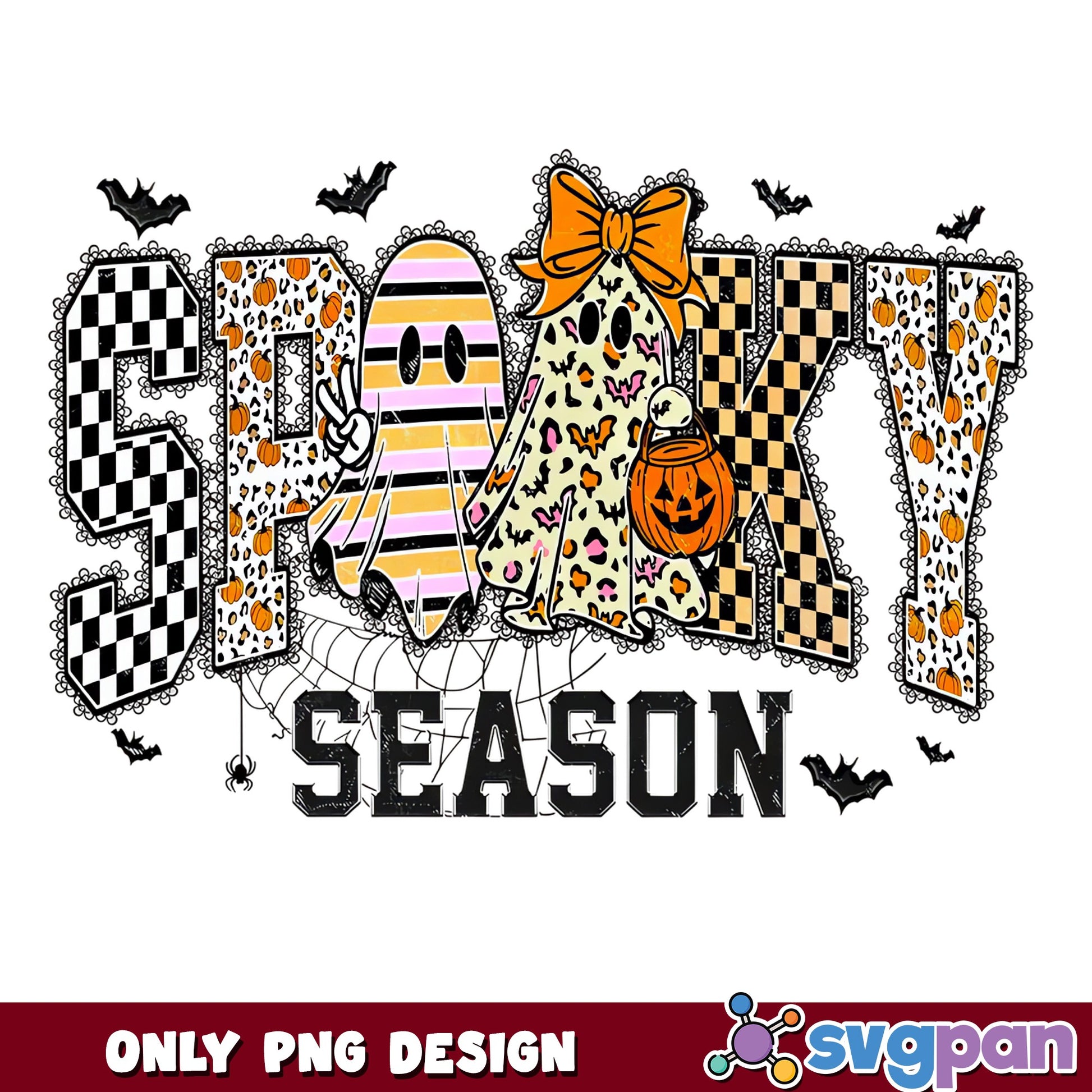 Retro Spooky Season PNG, Halloween Ghost Leopard PNG, Halloween PNG