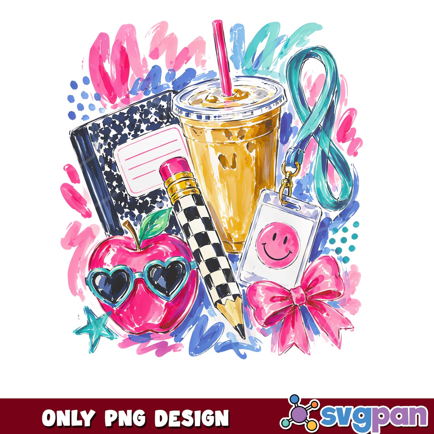 Retro Teacher Apple Coffee Pencil PNG, Back To School PNG, Teacher Life PNG