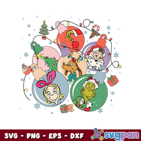 Retro christmas balls grinch friends svg