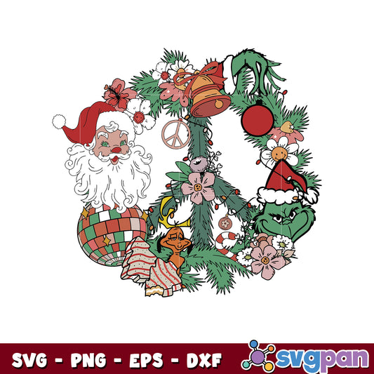 Retro christmas wreath Santa claus and grinch svg