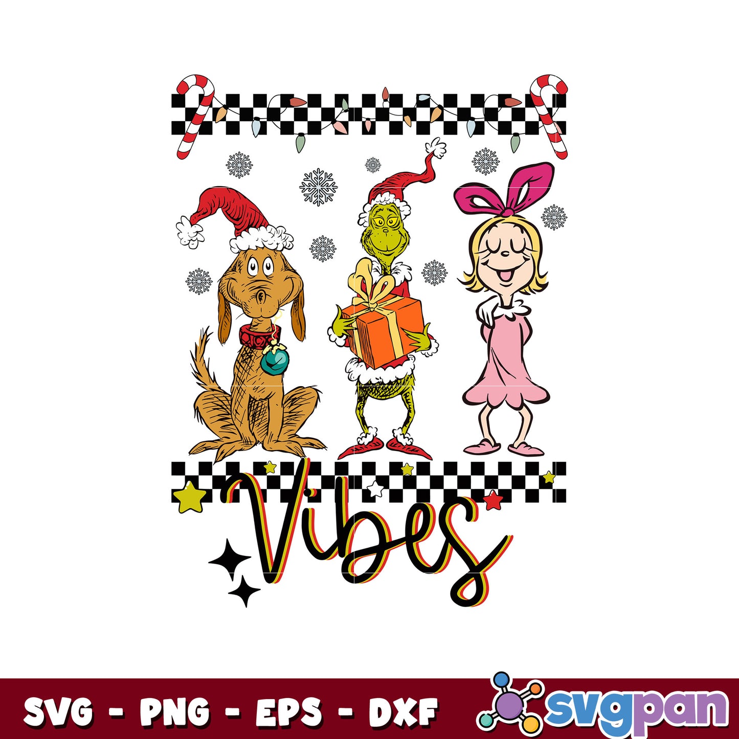 Retro grinch cindy lou who christmas vibes svg, grinch friends svg