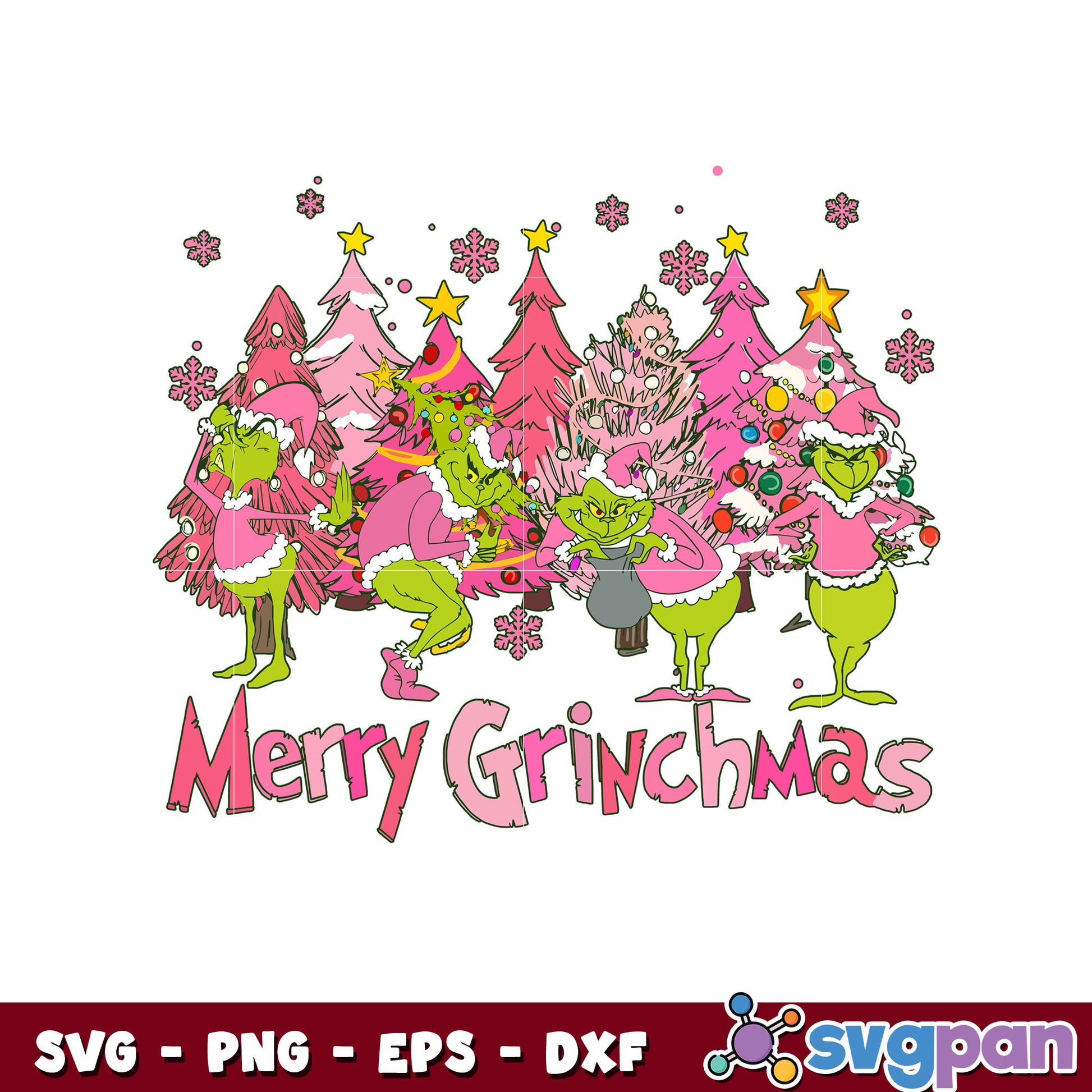 Retro groovy Pink christmas merry grinchmas svg