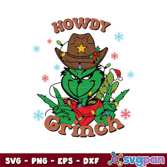 Retro howdy grinch cowboy svg