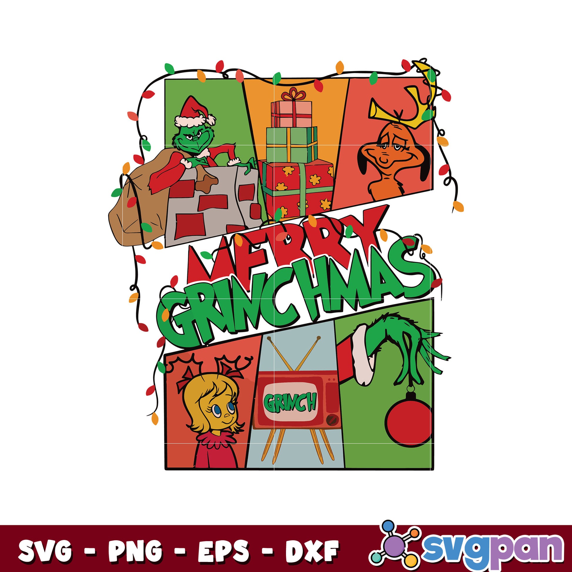 Retro merry grinchmas lights svg