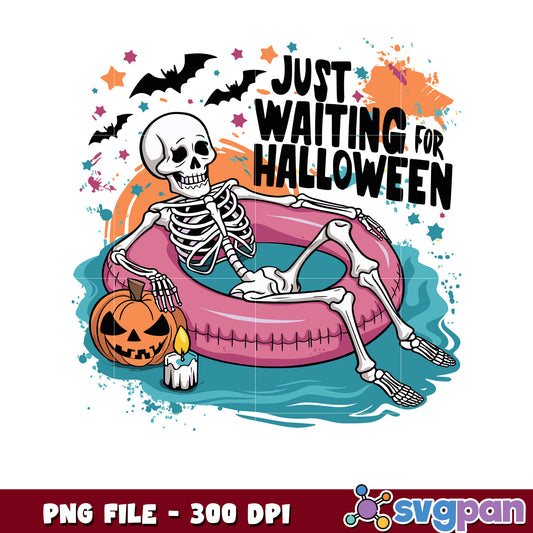 Retro skelenton waiting or halloween png, spooky season png, halloween monster​ png