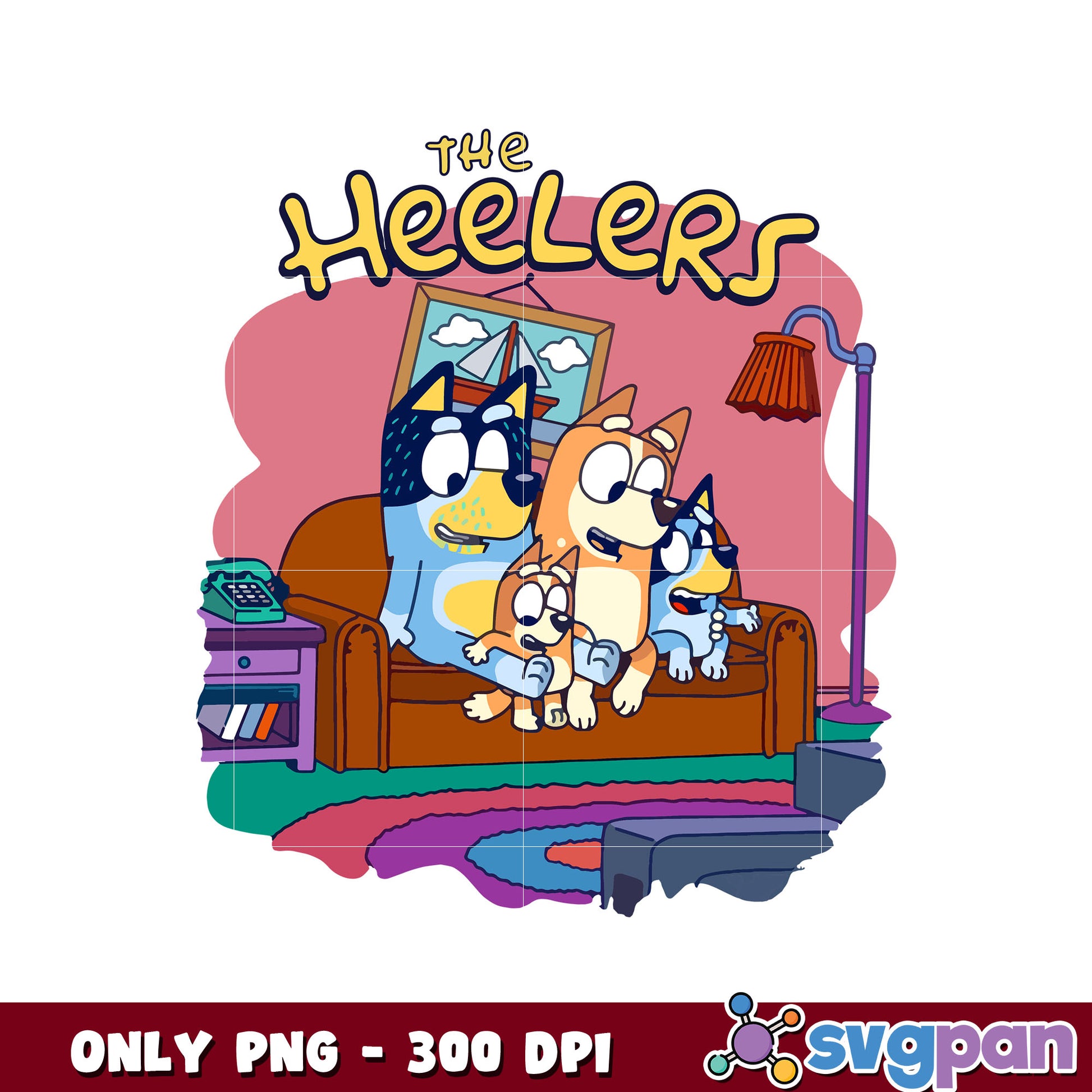 Retro the heelers bluey family design png, bluey family png