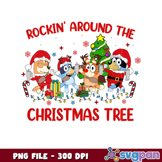 Rockin around the christmas tree png, christmas​ lights png, bluey christmas png