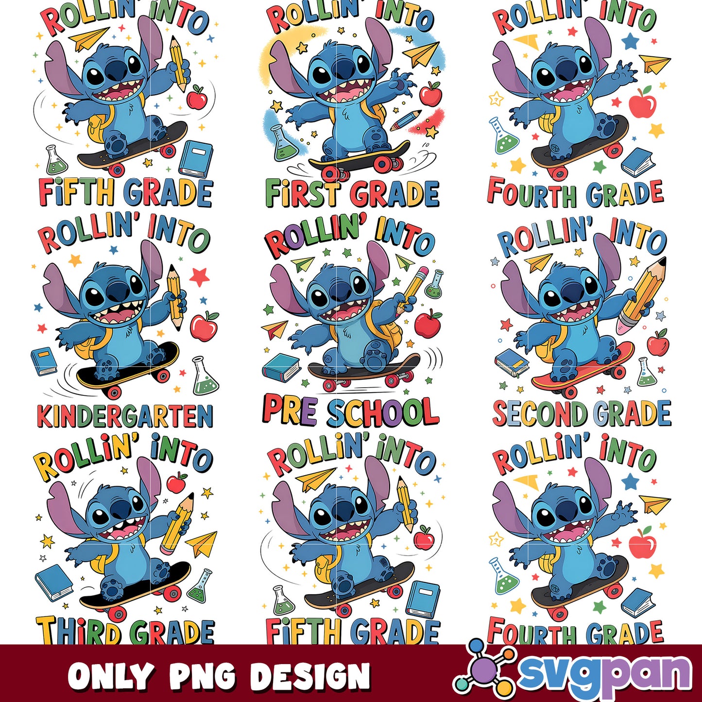 Rollin into stitch school png bundle