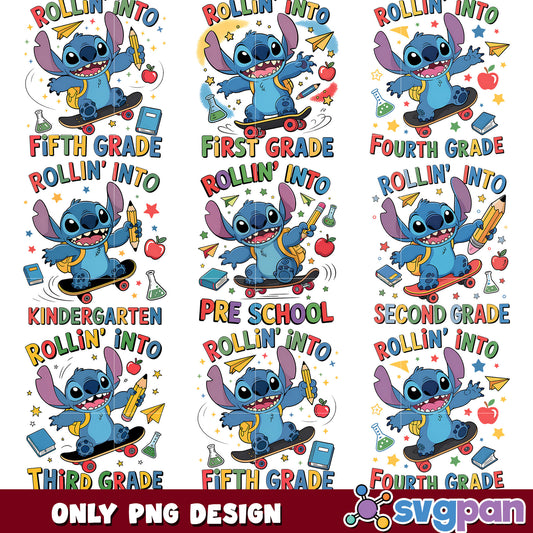Rollin into stitch school png bundle