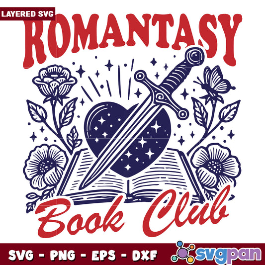 Romantasy book club svg, romantic fantasy reader svg, cozy reading aesthetic svg