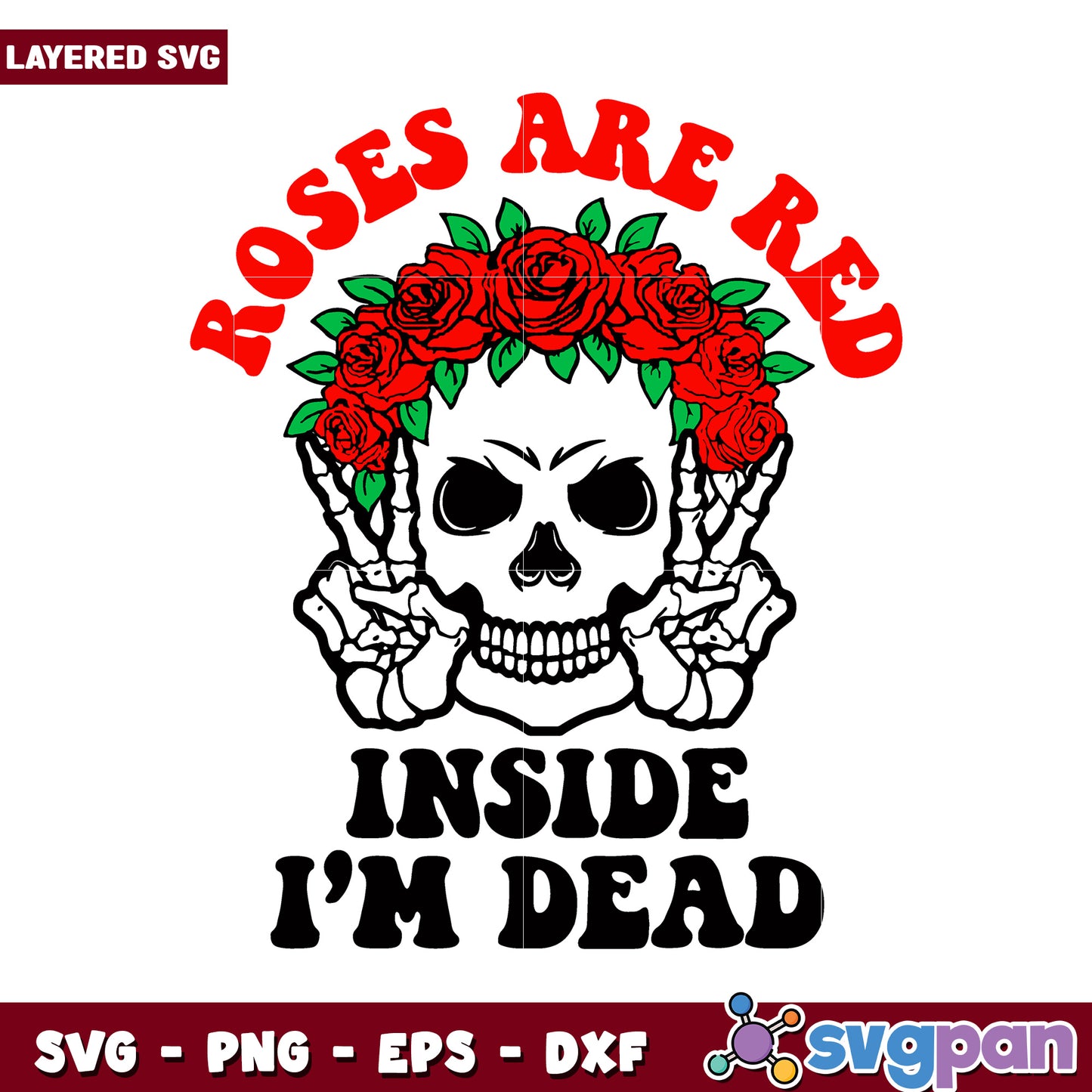 Roses Are Red Skull Design, Layered SVG for Creative Projects