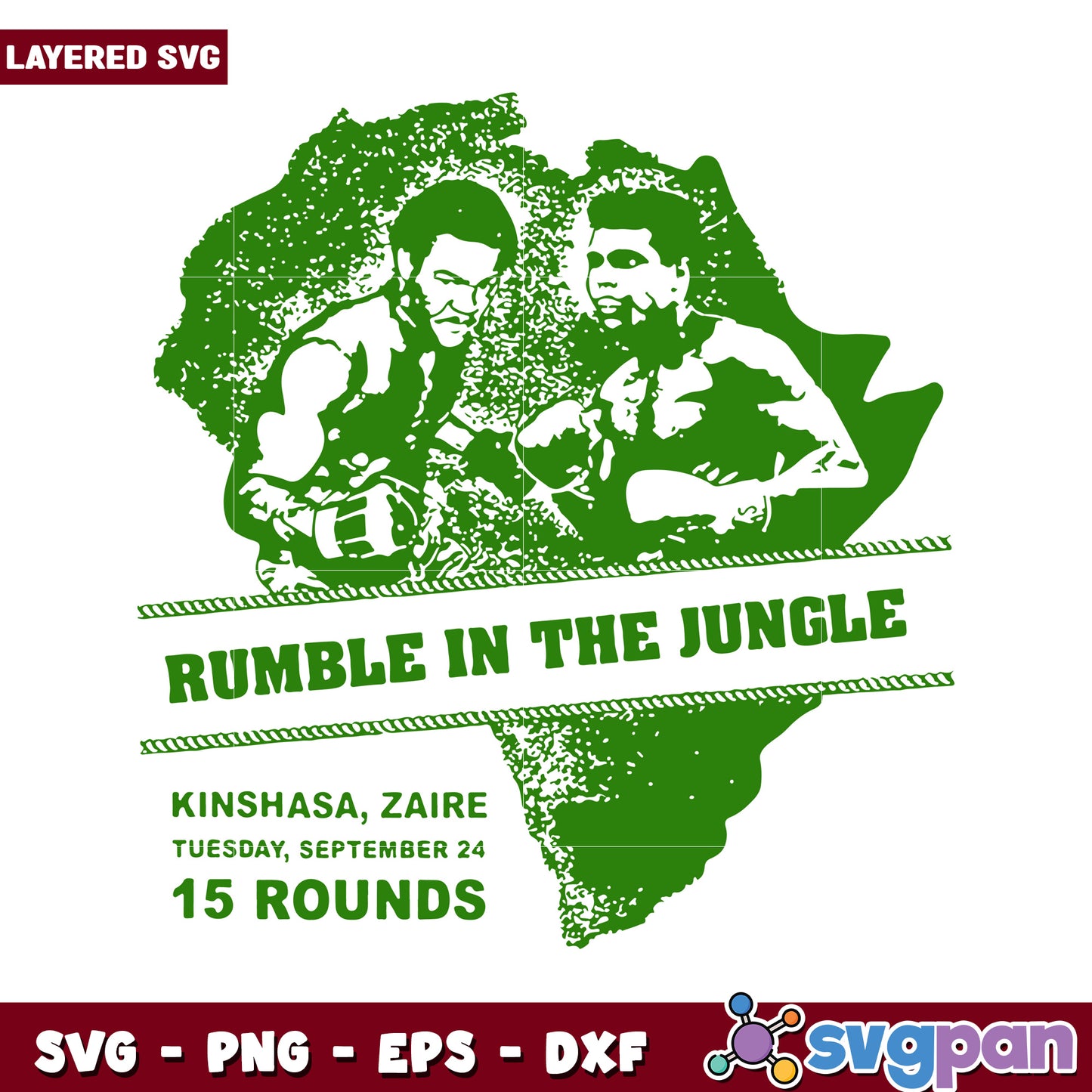 Rumble in the Jungle SVG design, iconic boxing match artwork