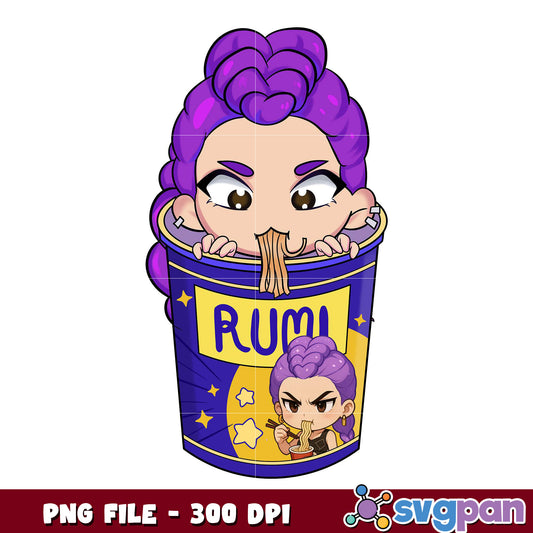 Rumi eating rameyeon png, kawaii food png, anime meal png