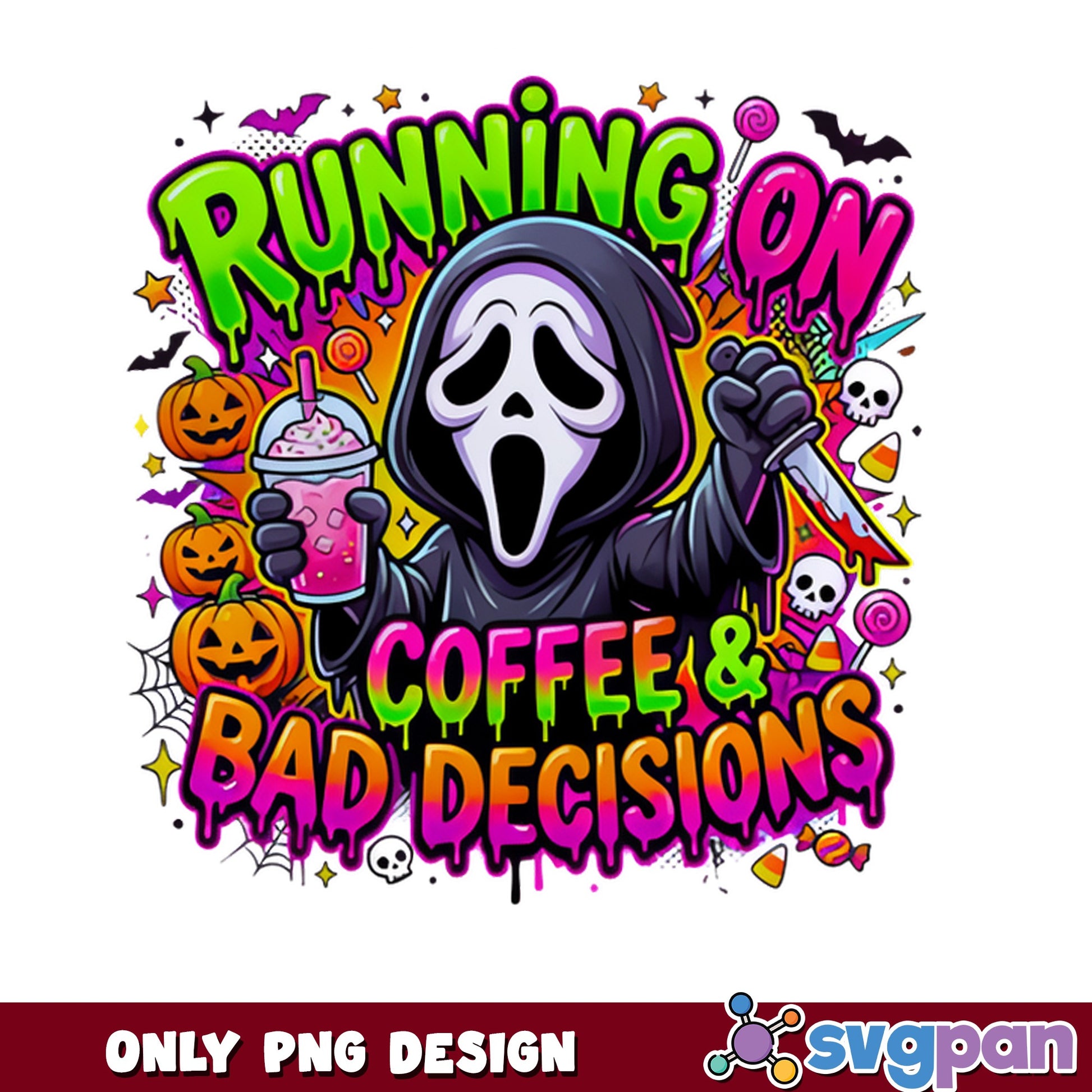 Running On Coffee And Bad Decisions PNG, Ghostface PNG, Halloween PNG