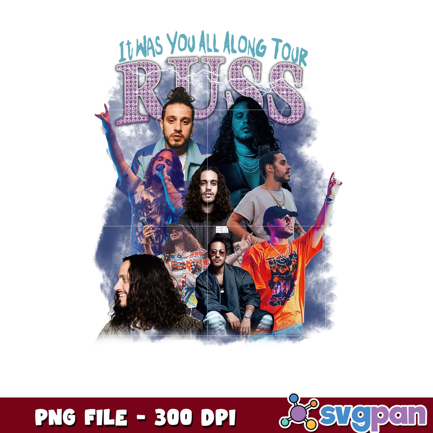 Russ it was you all along tour png, hip hop music png, concert merch png