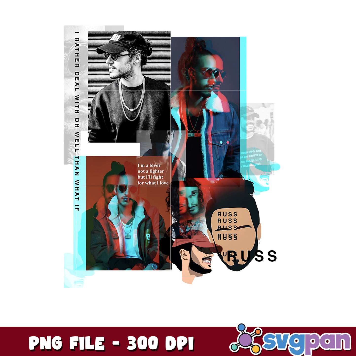 Russ merch santiago album png, hip hop artist png, music merch png