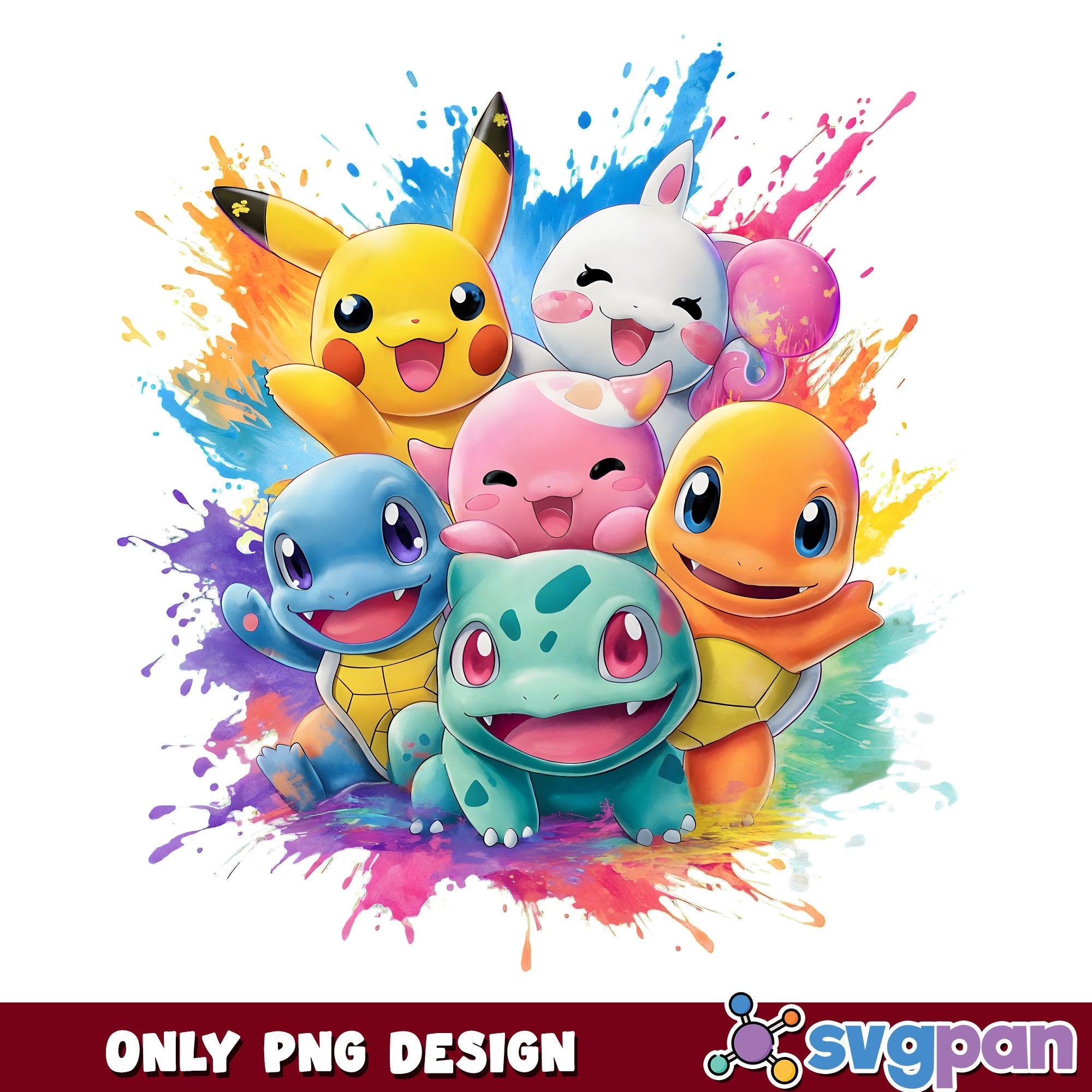 Pokemon Starters Watercolor Splash PNG, Pikachu Friends PNG – svgpan