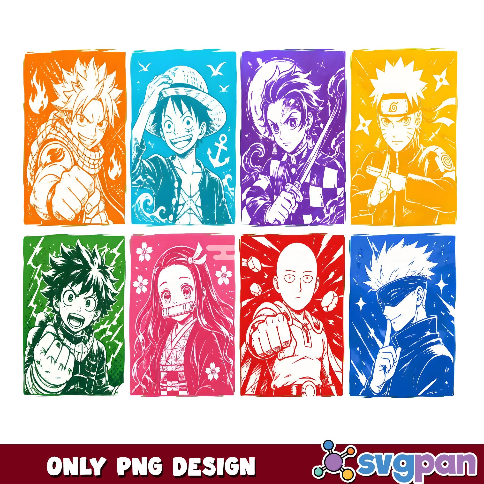 Anime Heroes Color Panels PNG, Anime Characters PNG – svgpan