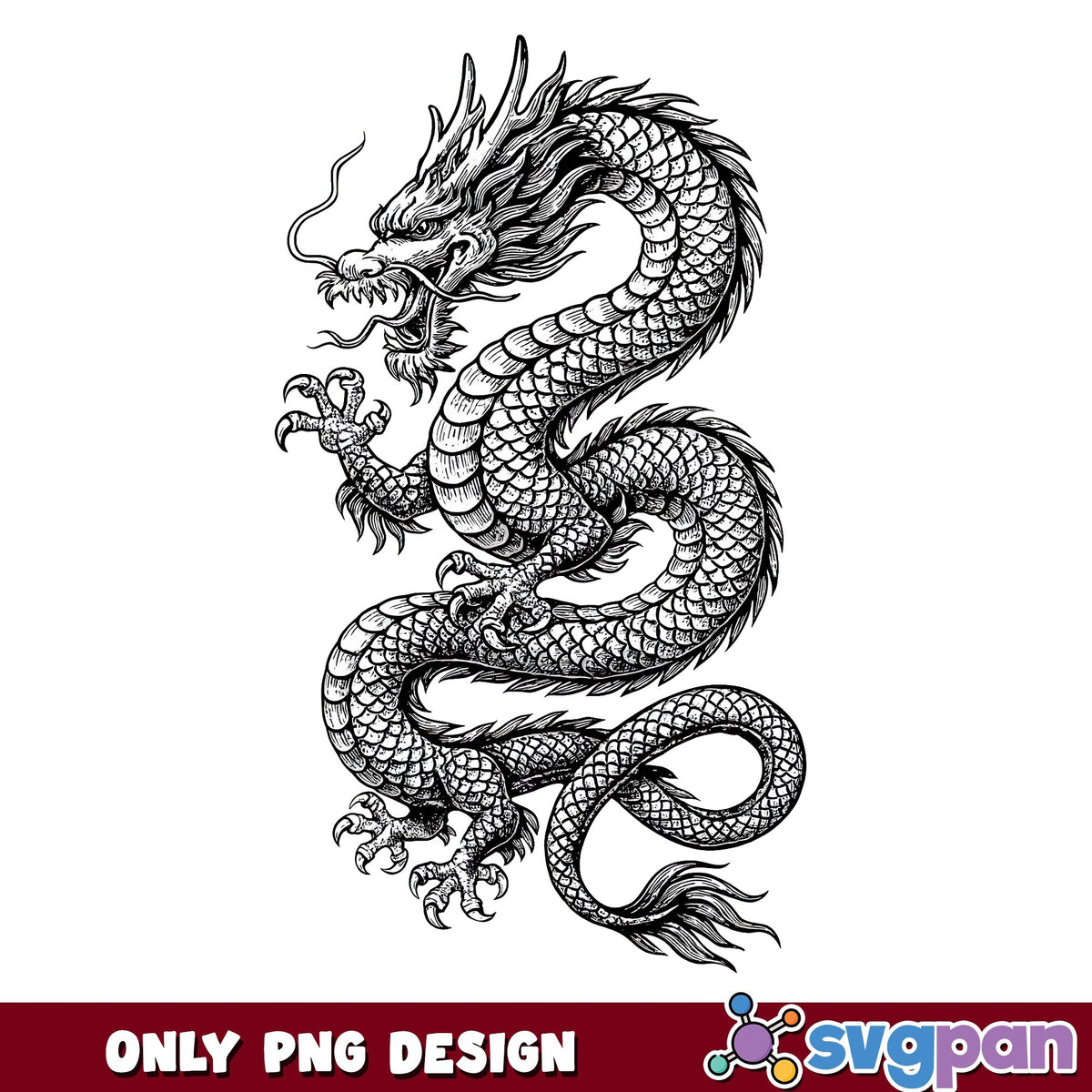 Chinese Dragon Line Art PNG, Dragon Scales Art PNG – svgpan