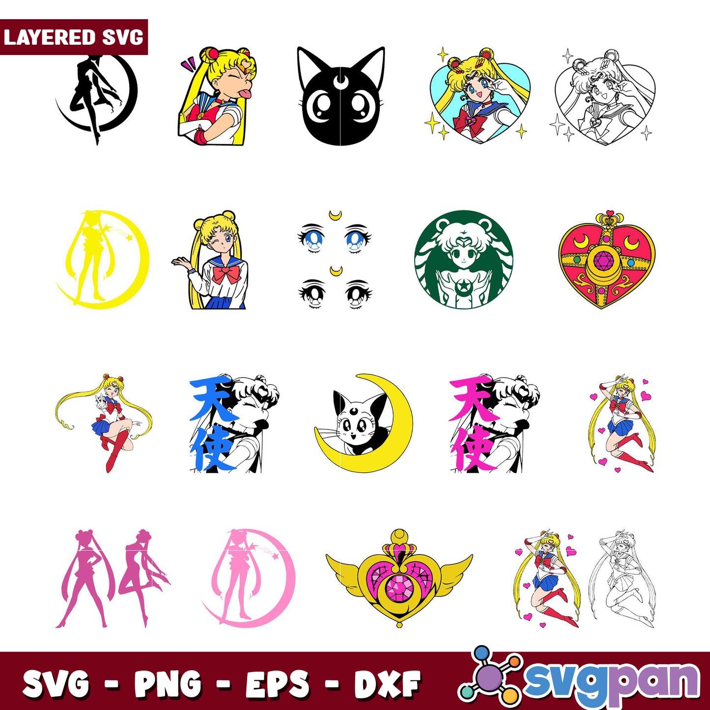 Sailor Moon SVG Bundle Layered Files