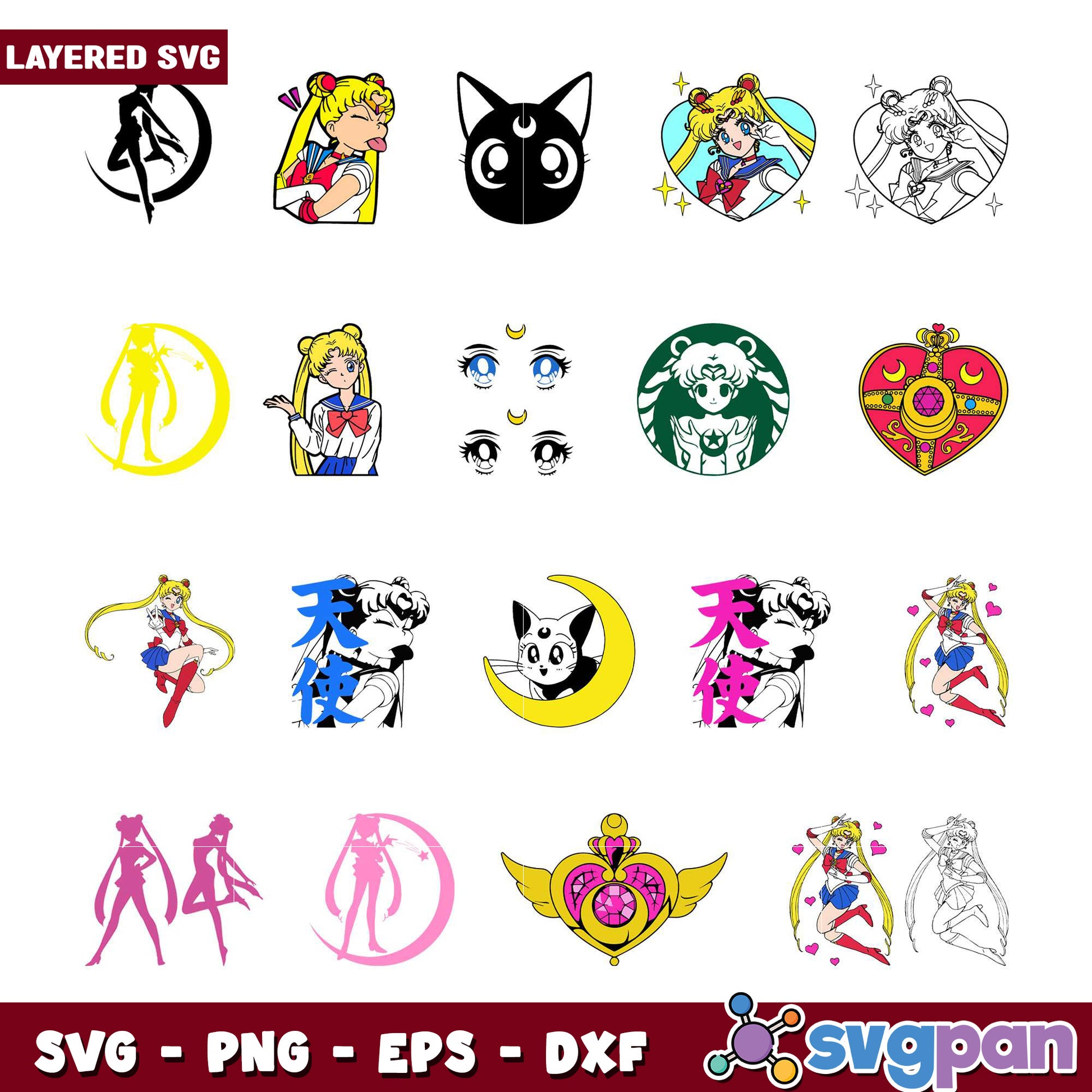 Sailor Moon SVG Bundle Layered Files