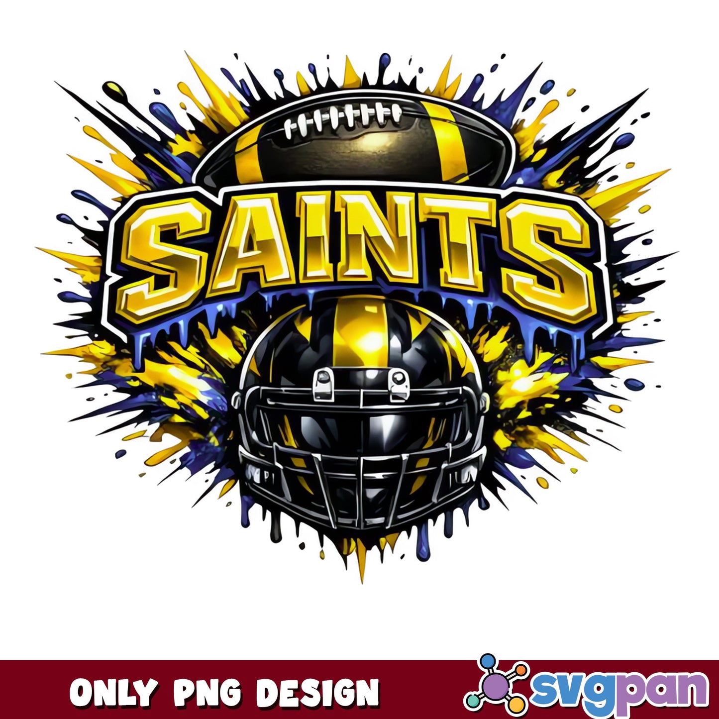 Saints Football PNG, Football Helmet Splash Design PNG, Team PNG