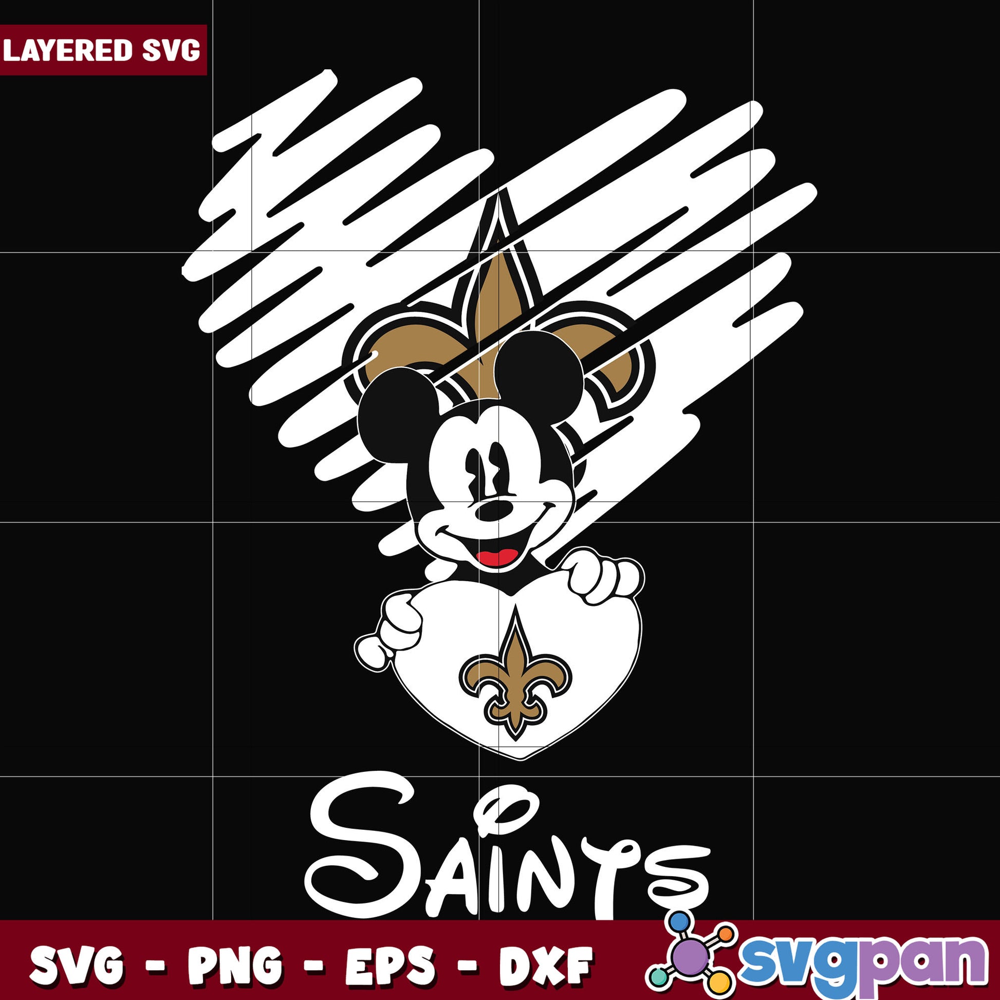 Saints mickey heart svg, super bowl 2025 svg, nfl new orleans saints svg