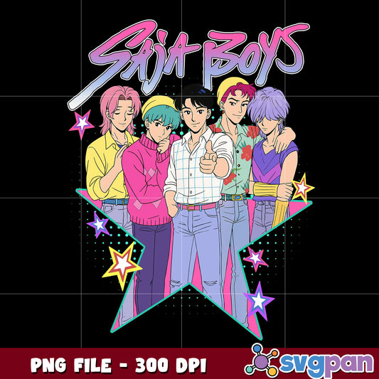 Saja boys characters design png, kpop animation png, korean cartoon png