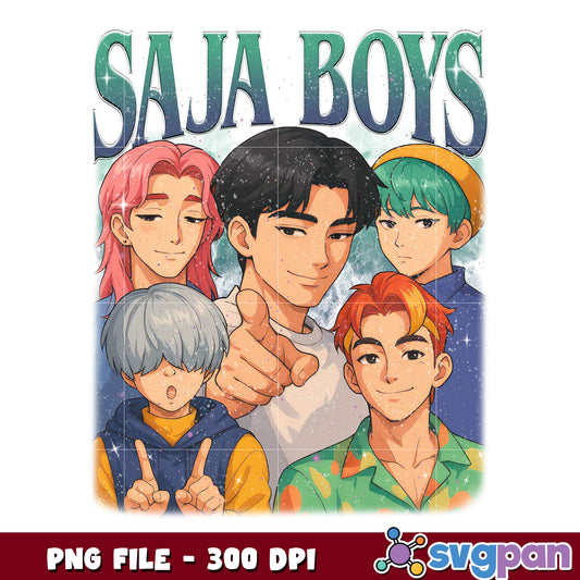 Saja boys illustration png, cute character art png, trendy anime style png