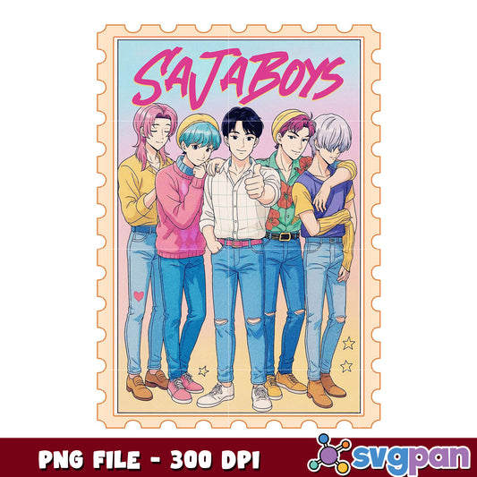 Saja boys picture frame design png, decorative art png, anime style png