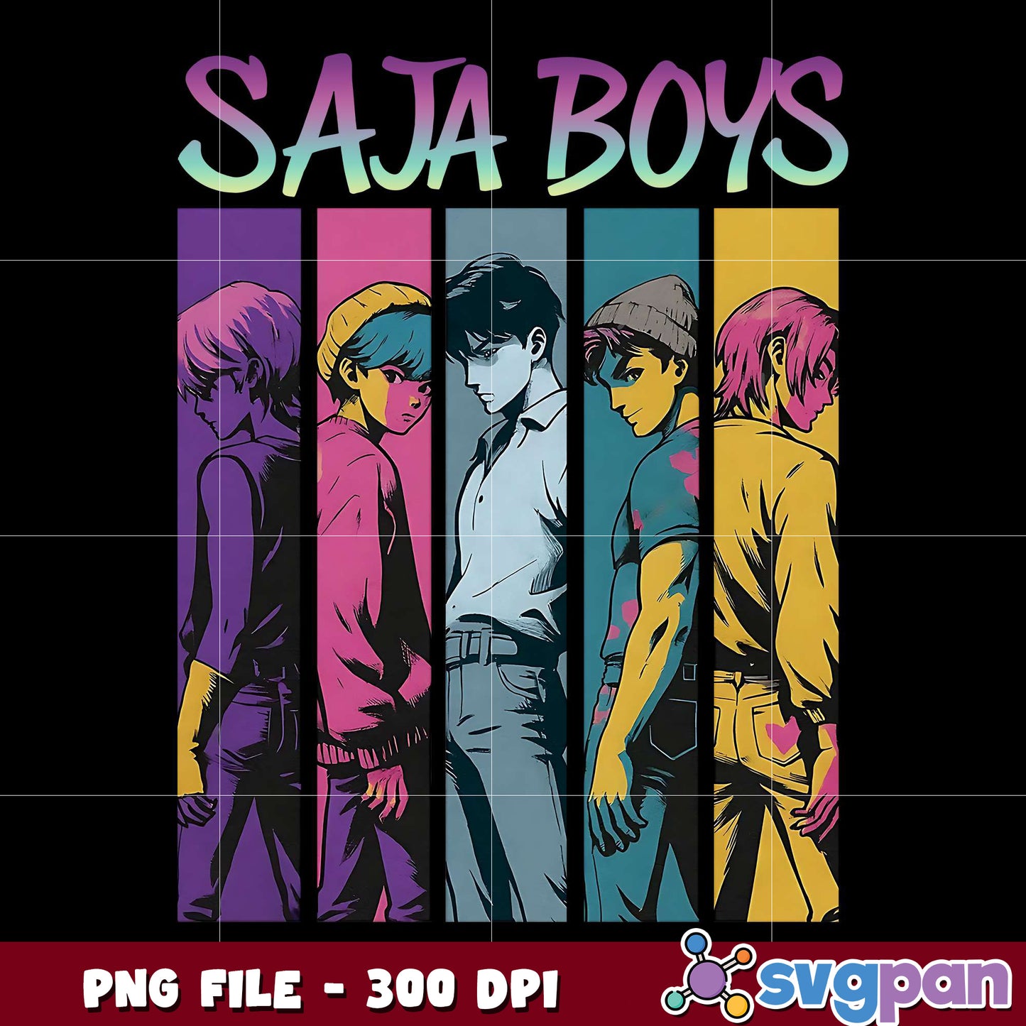 Saja boys team png, anime group png, chibi squad png