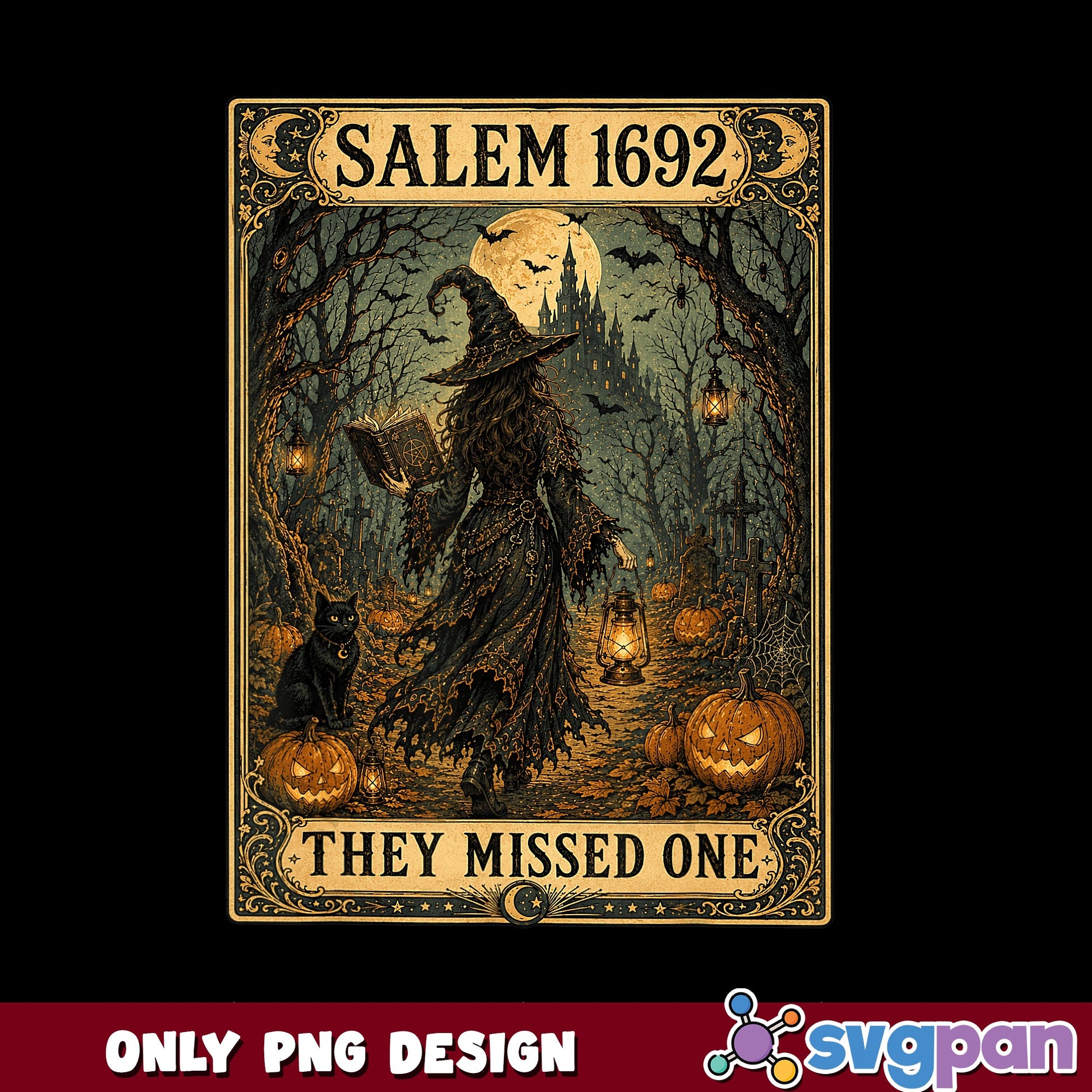 Salem 1692 They Missed One PNG, Witch Halloween PNG, Vintage Witch PNG