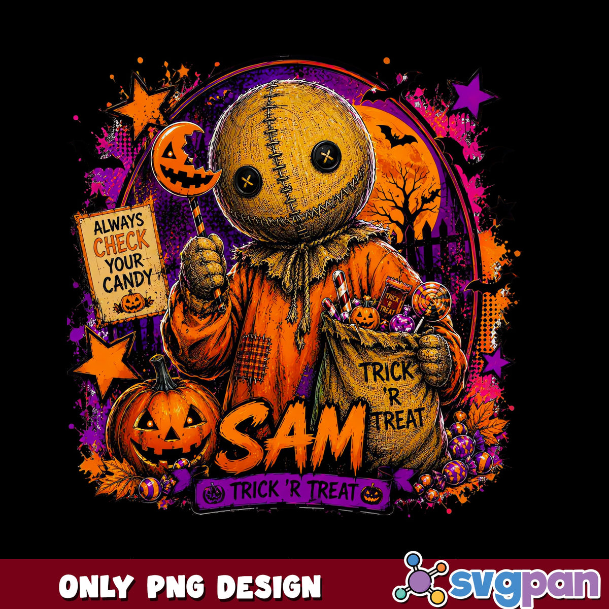 Sam Trick R Treat PNG, Halloween Horror Movie, Spooky Pumpkin PNG