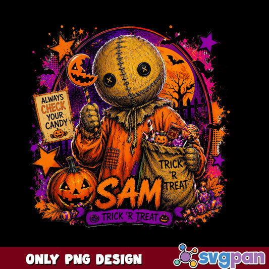 Sam Trick R Treat PNG, Halloween Horror Movie, Spooky Pumpkin PNG