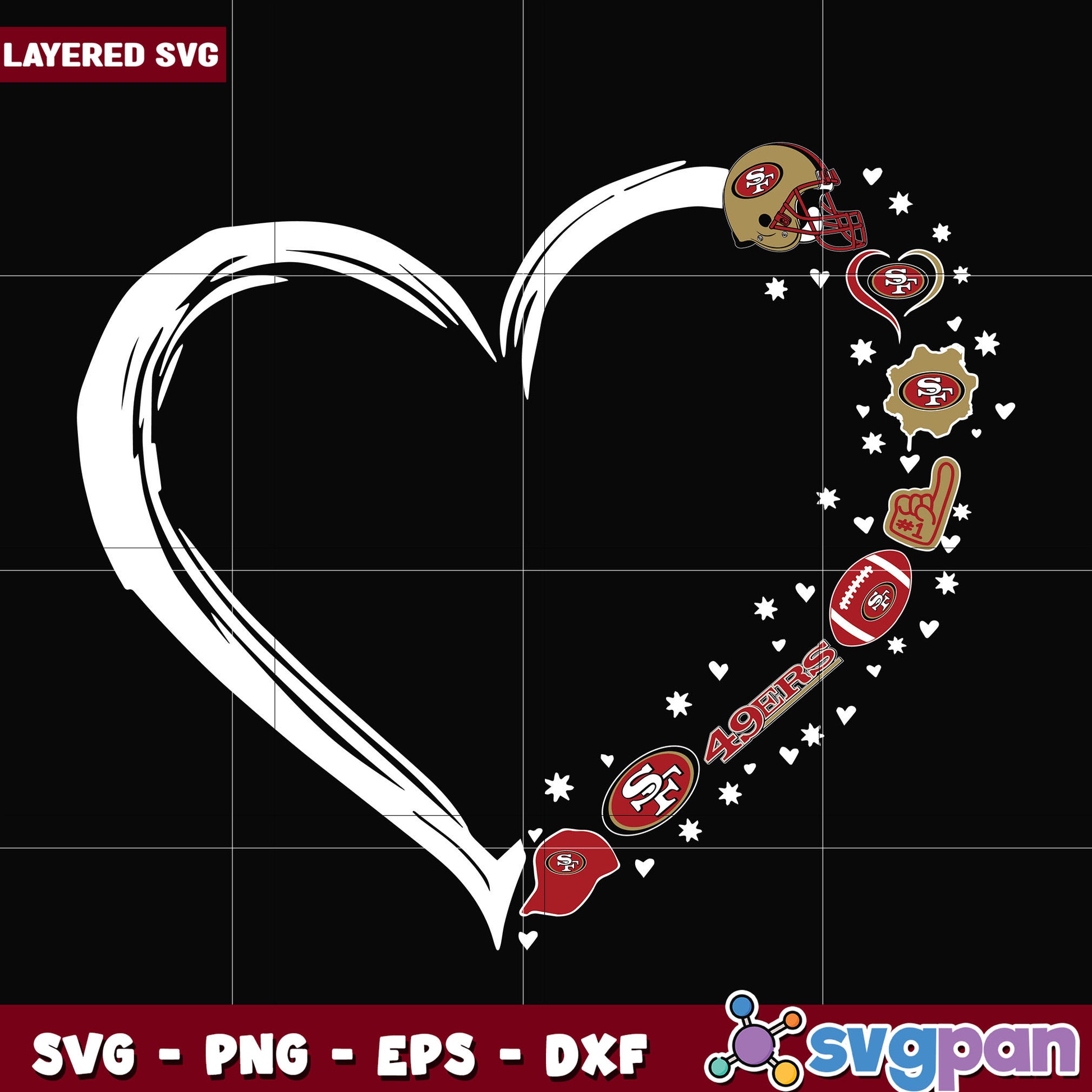San Francisco 49ers heart svg, super bowl 2025 svg, nfl sf 49ers svg