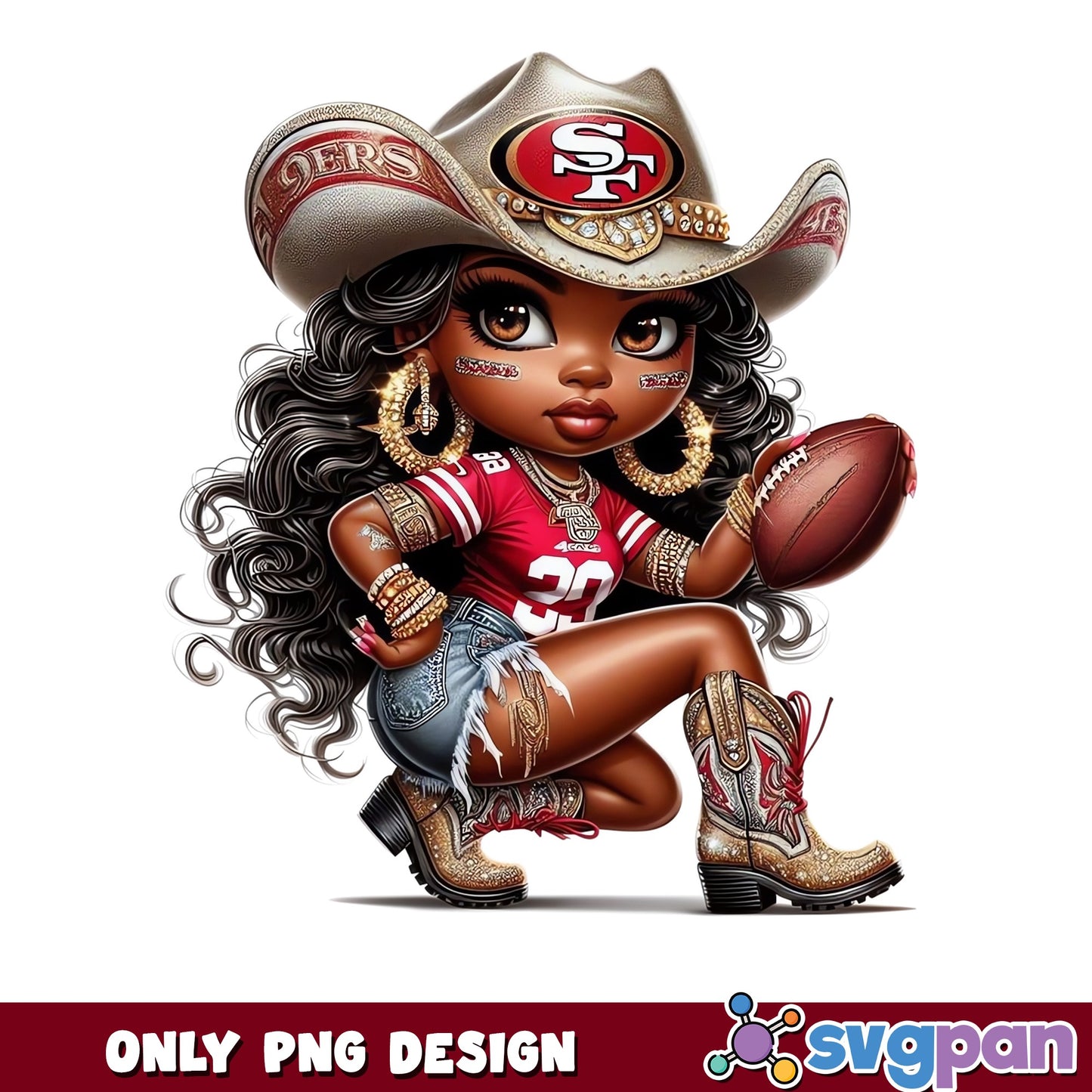 San Francisco 49ers Chibi Black Girl PNG, NFL Football PNG, Cowgirl PNG