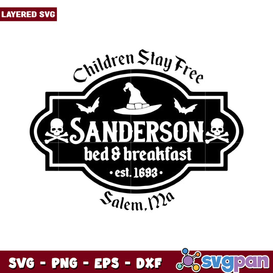 Sanderson Bed and Breakfast Sign SVG Design, Halloween Theme Art