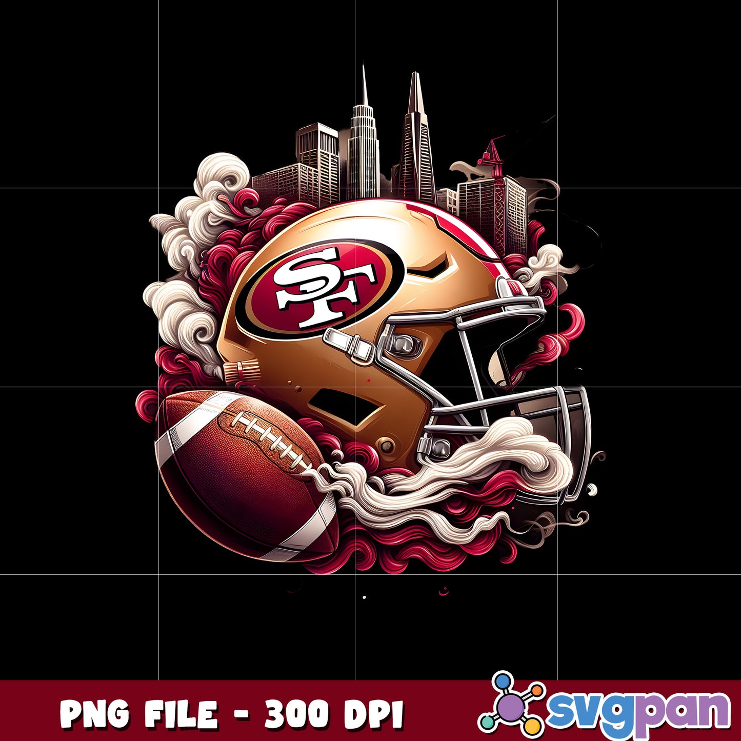 San francisco 49ers logo smoke helmet illustration png, nfl team helmet png, nfl design png