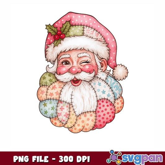 Santa Claus face patched fabric png, christmnas tree png, christmas season png