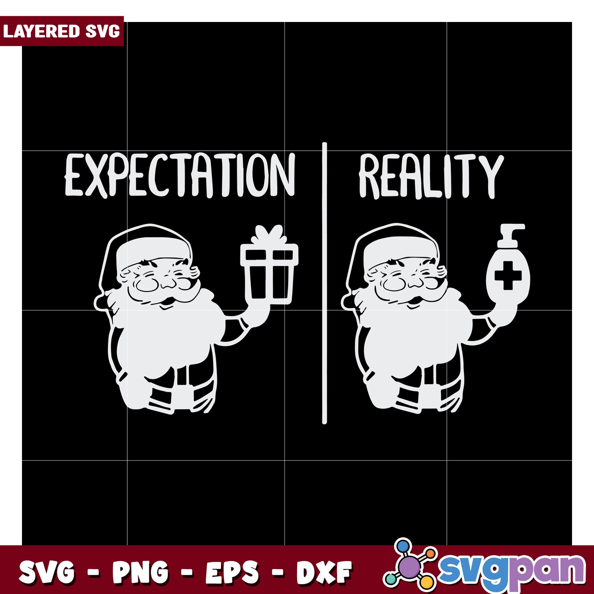 Santa Expectation vs Reality SVG Cut File, Fun Holiday Design for Crafts