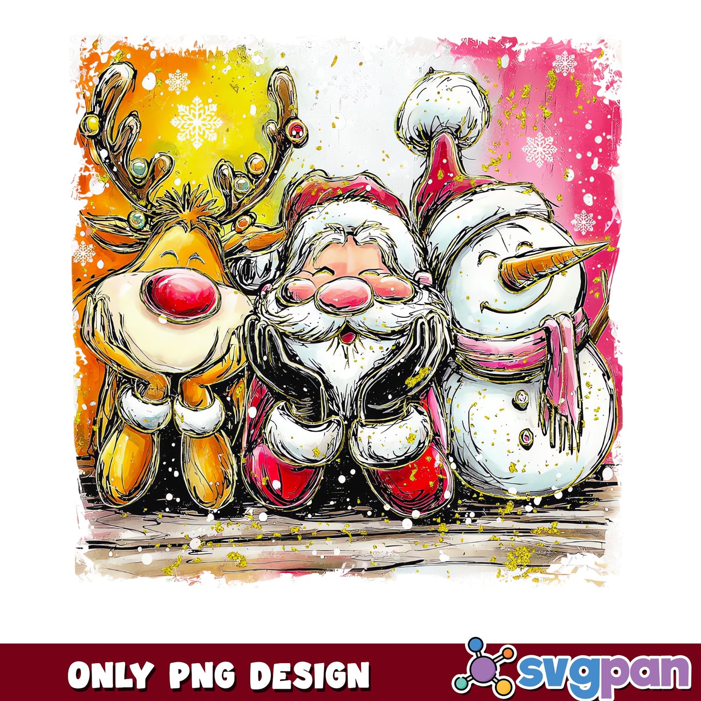 Santa Reindeer Snowman Christmas PNG, Holiday PNG, Christmas PNG