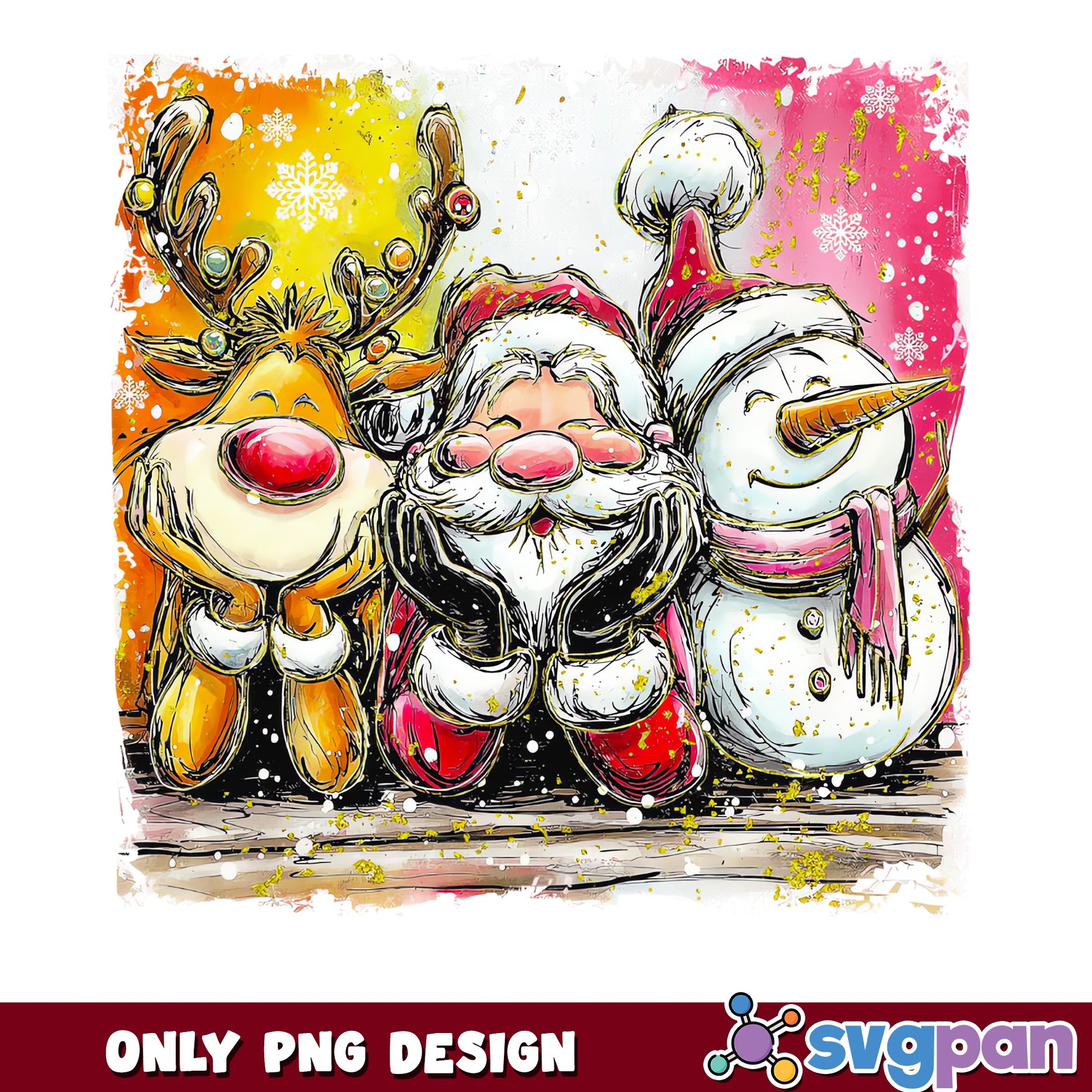 Santa Reindeer Snowman Christmas PNG, Holiday PNG, Christmas PNG