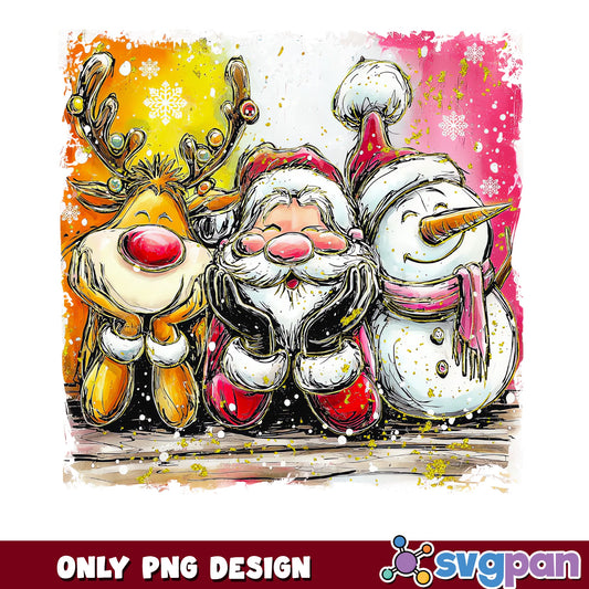 Santa Reindeer Snowman Christmas PNG, Holiday PNG, Christmas PNG