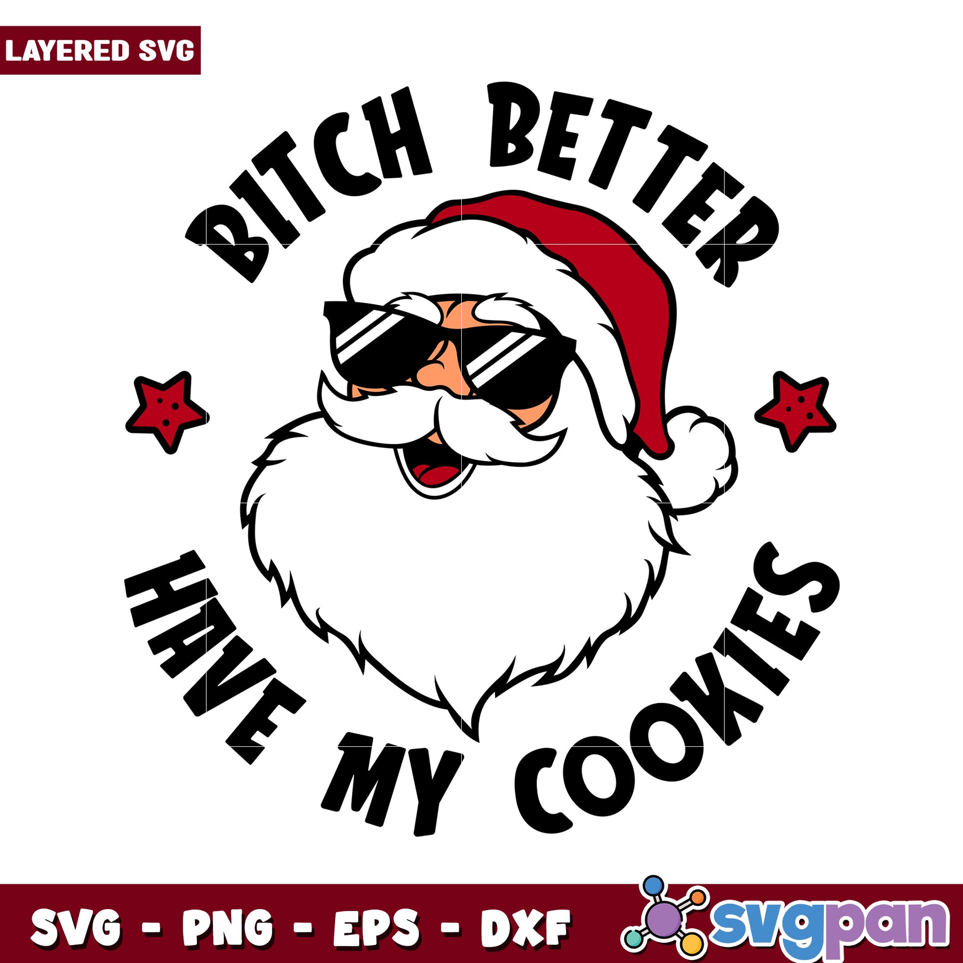 Santa with Sunglasses SVG Design, perfect for Christmas gifts