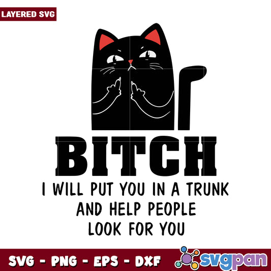 Sassy Black Cat Design for SVG and PNG Products, Ideal for Gifts