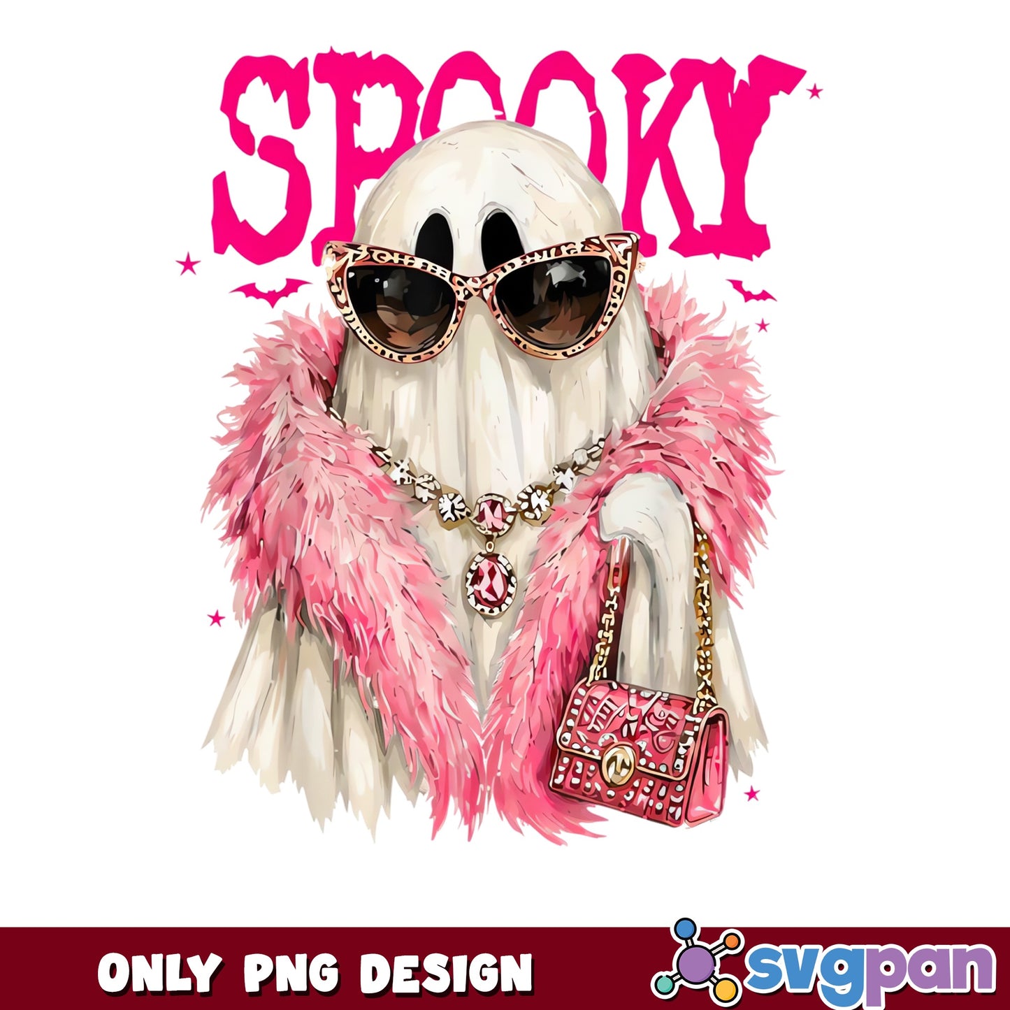 Sassy Halloween Ghost PNG, Spooky Glam Ghost PNG, Trendy Pink Ghost PNG